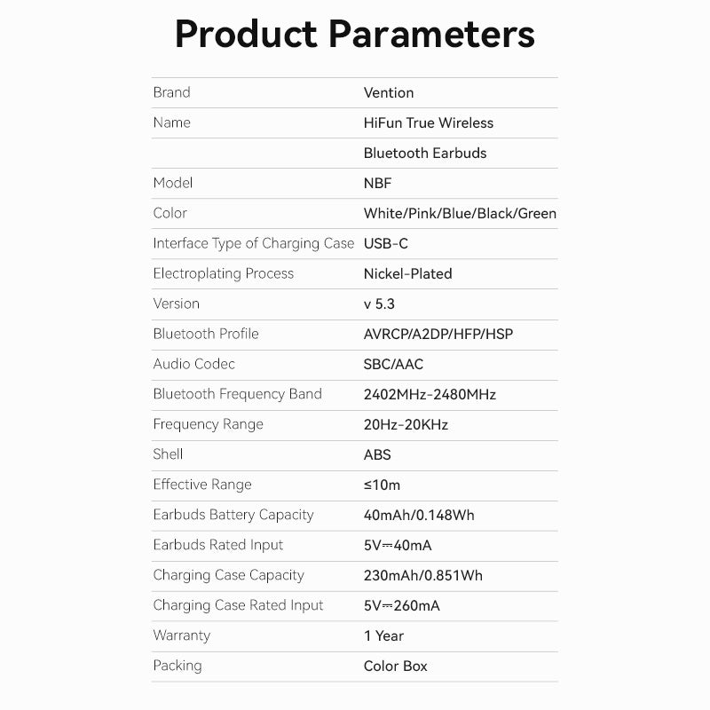 VENTION Bluetooth 5.3 Earbuds in White with USB-C Charging and High-Quality Audio Features