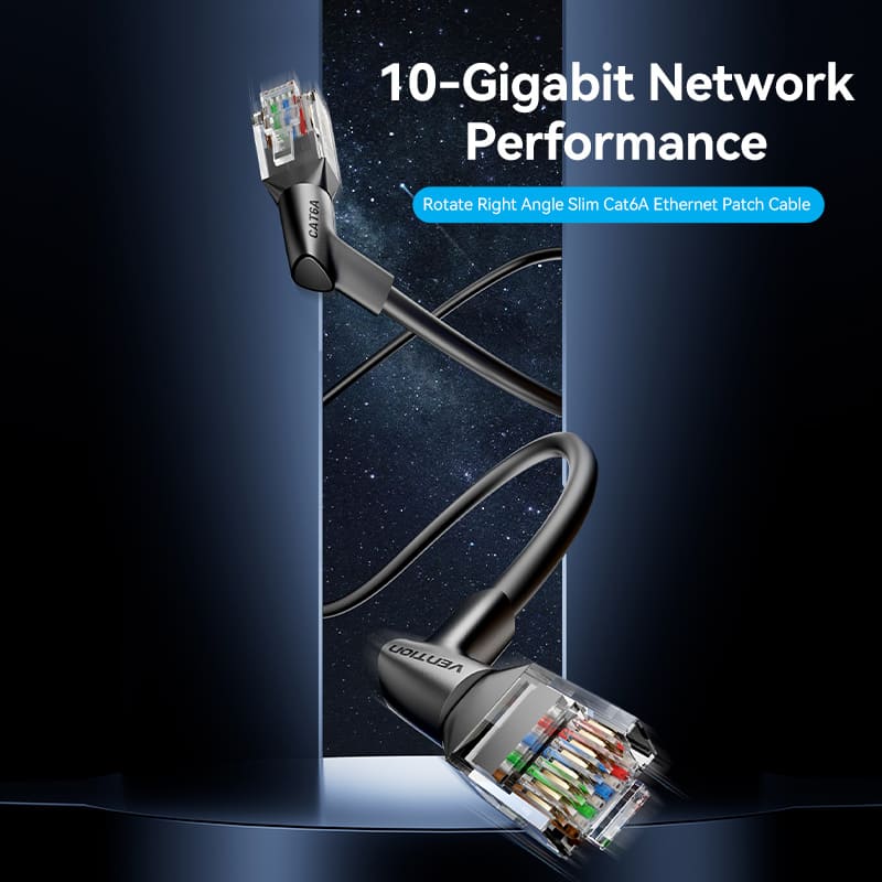 VENTION Cat 6A UTP Ethernet Patch Cable Right Angle and 360 Rotate plug Oxygen-free Copper