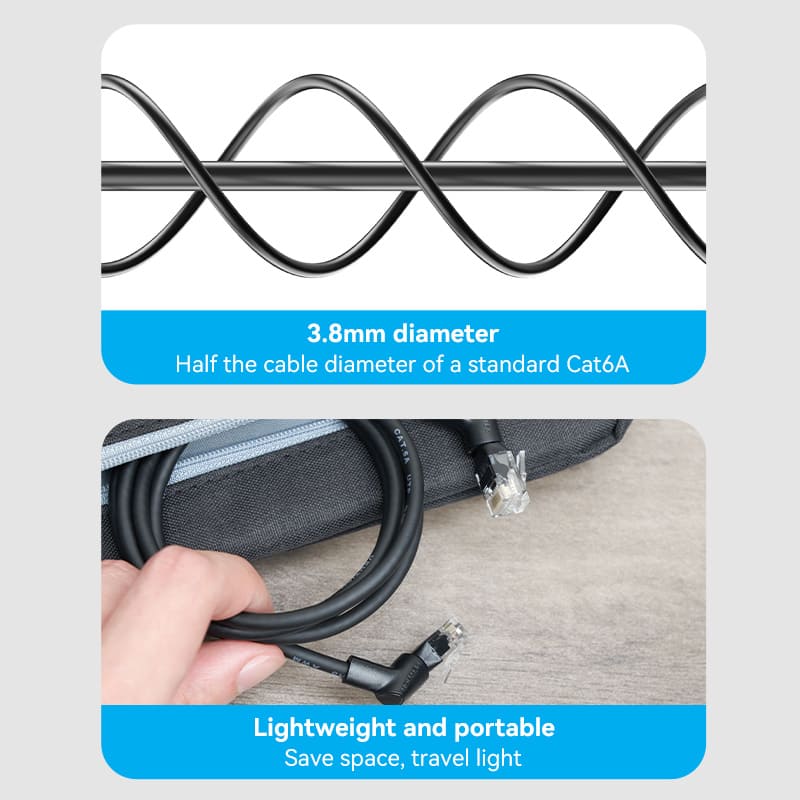 VENTION Cat 6A UTP Ethernet Patch Cable Right Angle and 360 Rotate plug Oxygen-free Copper