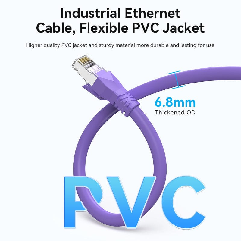 VENTION Cat 6A Industrial Ethernet SFTP Flexible Patch Cable 10Gbps with durable PVC jacket and oxygen-free copper