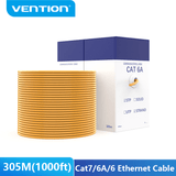 VENTION Cat 6A SFTP Industrial Ethernet Cable in yellow, packaged in a 305M box for reliable connectivity