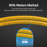 VENTION Cat 6A SFTP Industrial Ethernet Cable in yellow, marked with meter numbers for easy installation