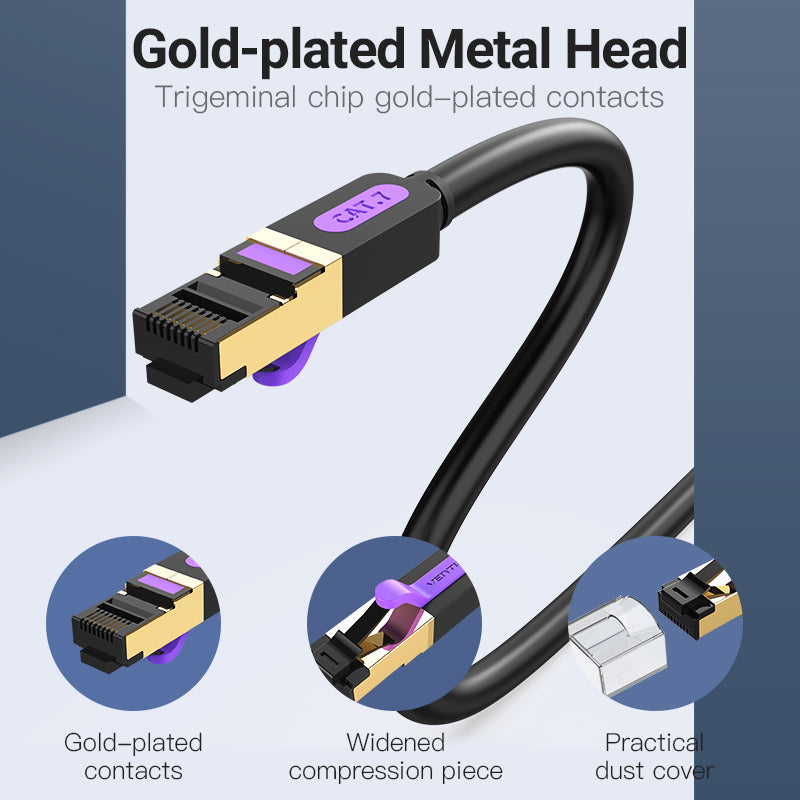 VENTION Cat.7 Ethernet Cable with gold-plated metal head and practical dust cover for optimal connectivity
