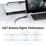 VENTION Cat.7 Ethernet Cable connected to a device for high-speed data transmission performance