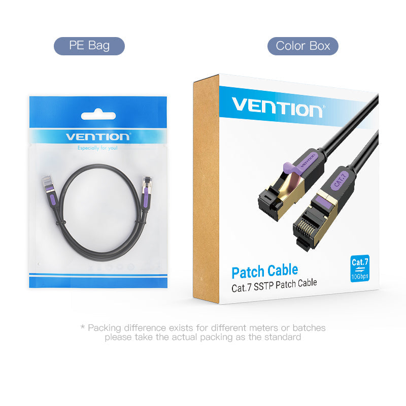 VENTION Cat.7 Ethernet Cable in a PE bag and color box packaging for high-speed data transfer