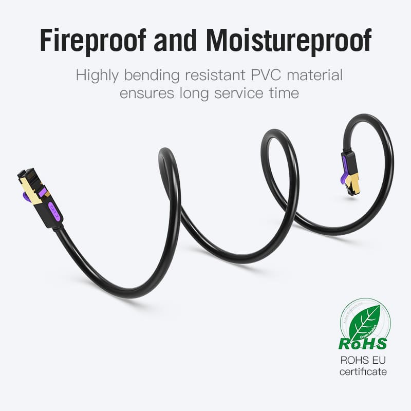 Fireproof and moistureproof Cat 7 SFTP Ethernet cable with highly bending resistant PVC for durability