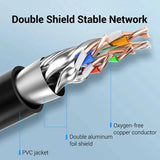 Close-up of VENTION Cat 8 SFTP Ethernet extension cable showcasing double shield and copper conductors