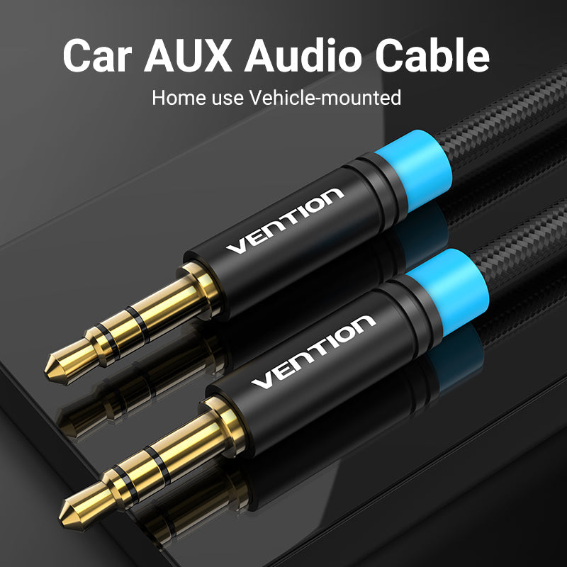 Vention cotton braided AUX audio cable for car and home use with durable connectors