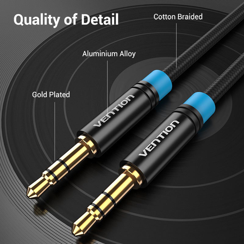 Vention cotton braided AUX audio cable with gold plated connectors and aluminum alloy details