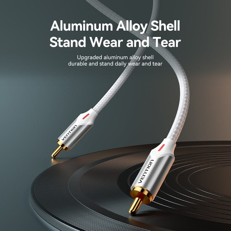 VENTION cotton braided RCA cable with aluminum alloy shell for durability and wear resistance
