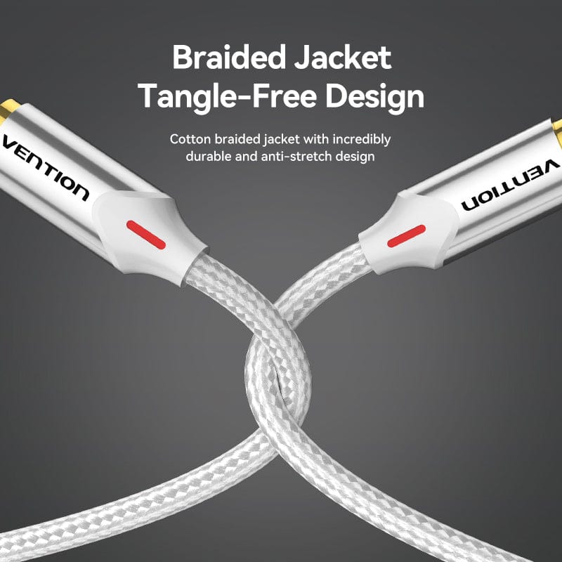 VENTION cotton braided RCA cable with a durable tangle-free design and anti-stretch jacket