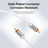 VENTION cotton braided RCA cable with gold-plated connectors for reduced sound loss and corrosion resistance