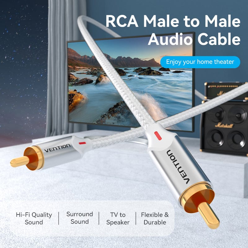 VENTION cotton braided RCA cable connecting audio devices for high-quality sound