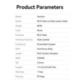 VENTION cotton braided RCA cable in silver color with gold-plated connectors for audio devices