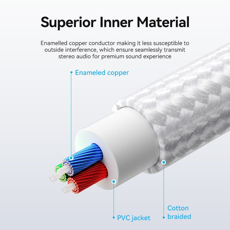 VENTION cotton braided RCA cable featuring enameled copper conductor for enhanced audio quality