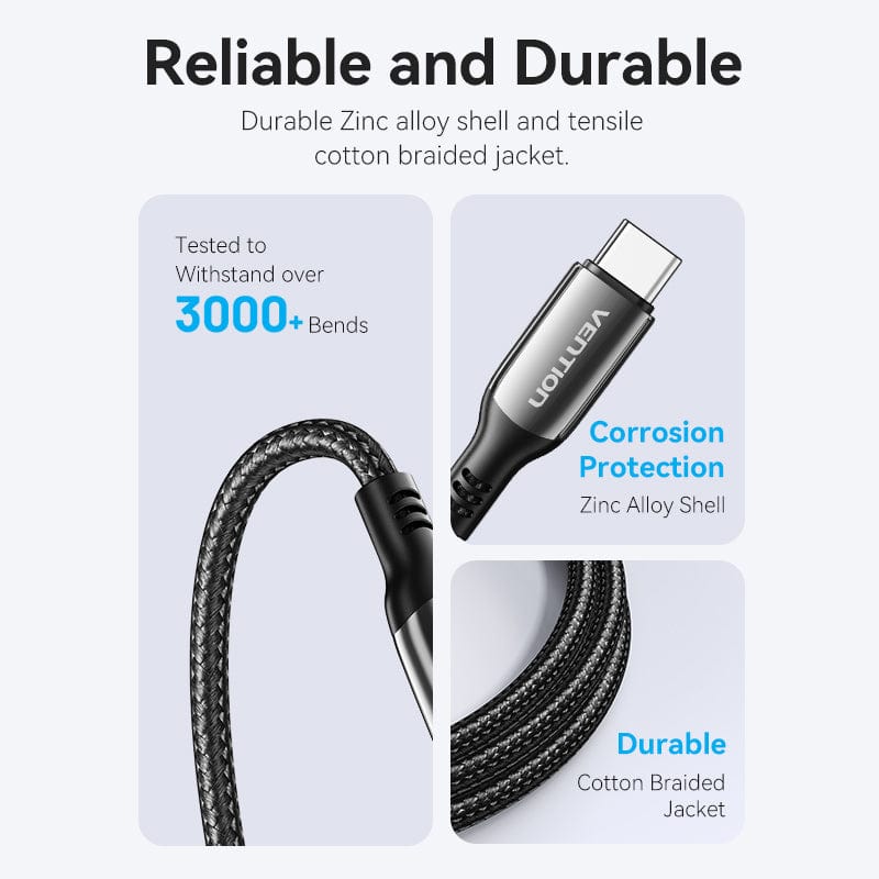 VENTION Cotton Braided USB 2.0 C Male to C Male 5A Cable Zinc Alloy Type