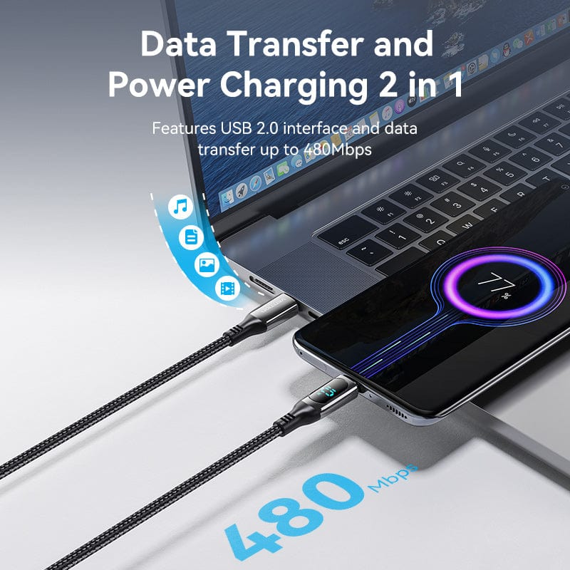 VENTION Cotton Braided USB 2.0 C Male to C Male 5A Cable With LED Display Zinc Alloy Type