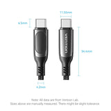 VENTION Cotton Braided USB 2.0 C Male to C Male 5A Cable With LED Display Zinc Alloy Type