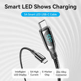 VENTION Cotton Braided USB 2.0 C Male to C Male 5A Cable With LED Display Zinc Alloy Type