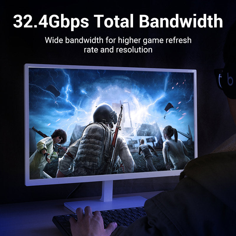Vention DisplayPort cable for gaming setups with 32.4Gbps bandwidth for high refresh rates