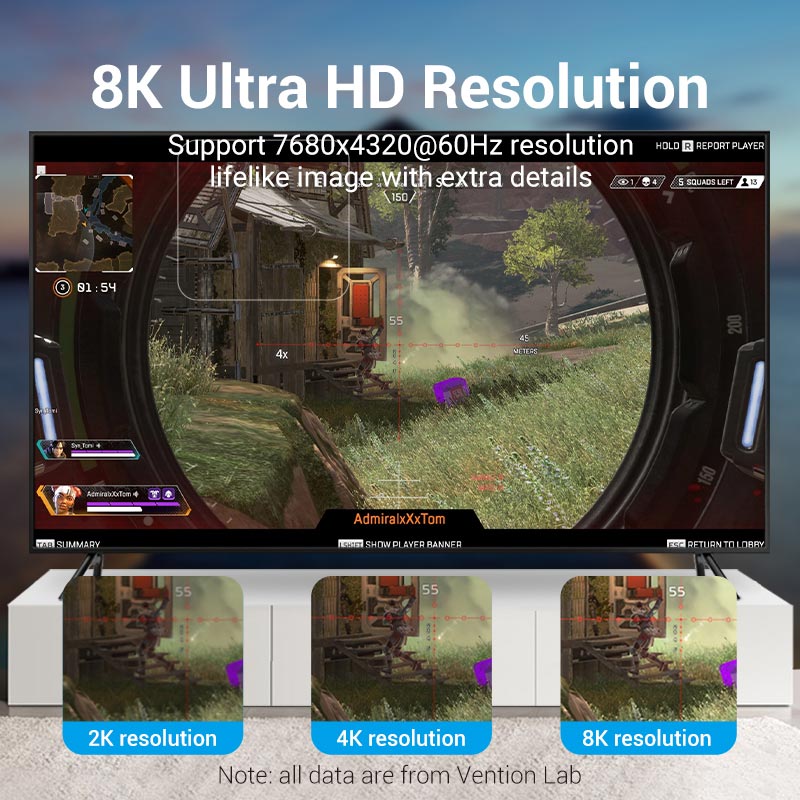Vention 8K Ultra HD DisplayPort cable for gaming setups showcasing lifelike image quality
