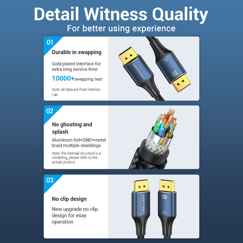 VENTION DisplayPort cable for gaming setups with gold-plated interface and durable design features