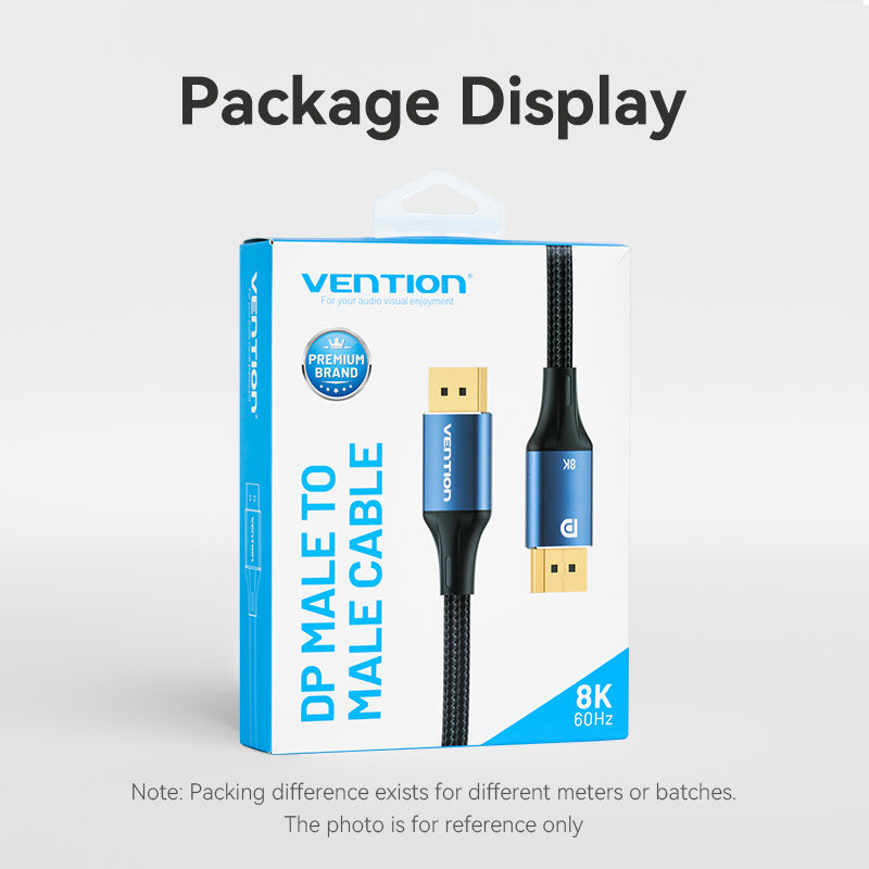 Vention DisplayPort cable for gaming setups packaging with male to male connection and 8K 60Hz support