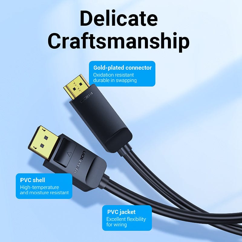 Vention DisplayPort to HDMI cable with gold-plated connectors and a durable PVC jacket