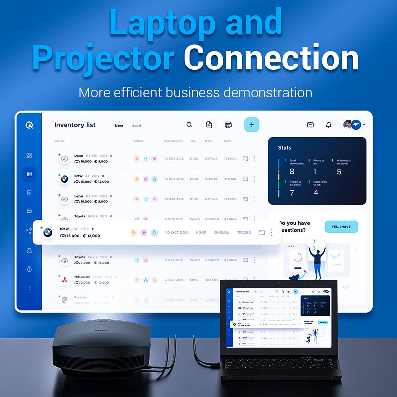 Vention DisplayPort to HDMI cable connecting laptop to projector for seamless presentations