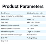 Vention 4K DisplayPort to HDMI cable with gold-plated connectors and a 1 meter length for high-resolution displays