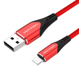 VENTION Durable Lightning cable for iPhone in red, featuring strong connectors and fast charging capability