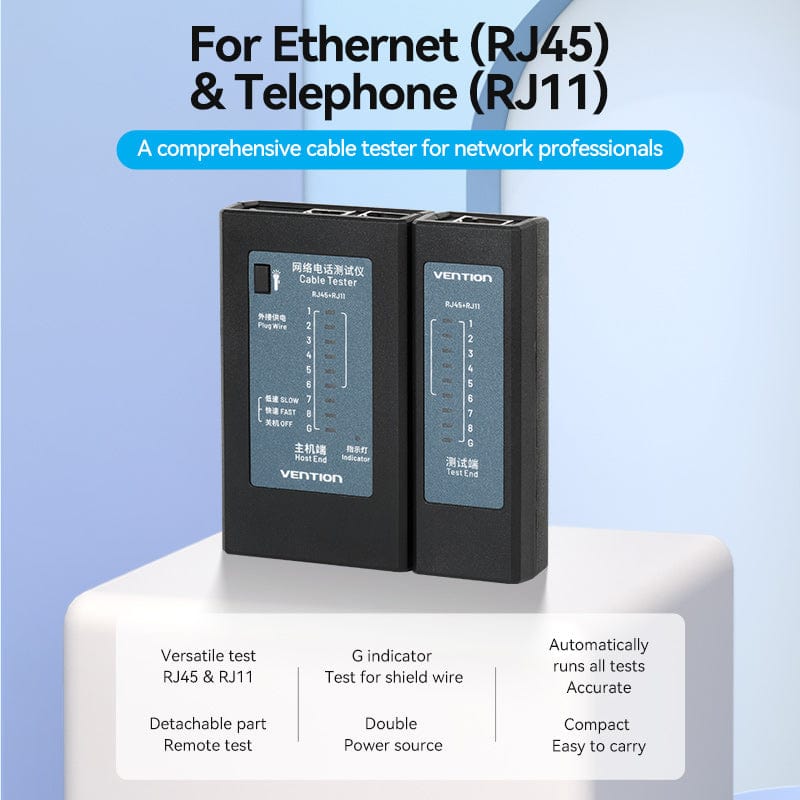 VENTION RJ45 RJ11 Ethernet Cable Tester, Auto-Test Function, Dual Power Modes