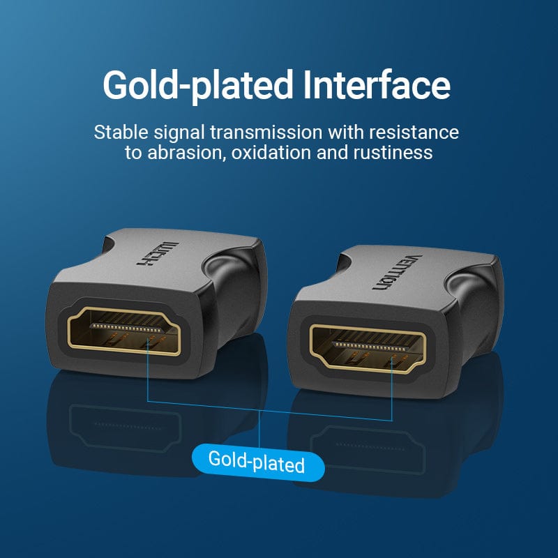 Vention female to female HDMI connector featuring gold-plated interface for stable signal transmission