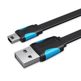 VENTION flat USB to mini cable designed for efficient data transfer and charging in black and blue