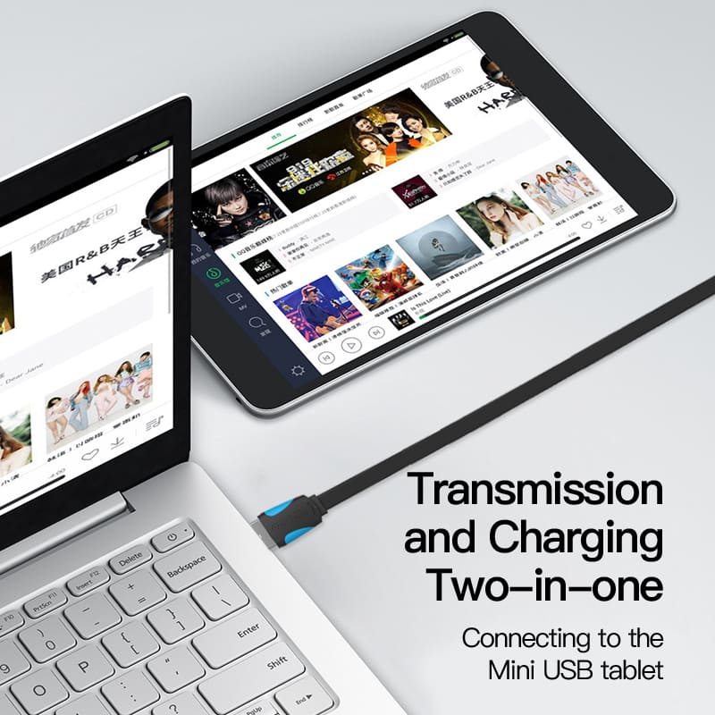 VENTION flat USB to mini cable for data transmission and charging between devices