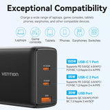 Vention GaN USB charger 100W with multiple ports for charging laptops, tablets, phones, and more