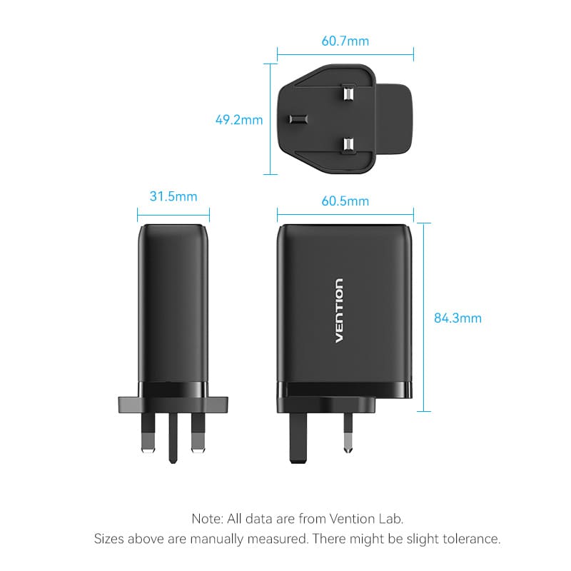 Vention GaN USB charger 100W with compact design and UK plug for fast charging devices