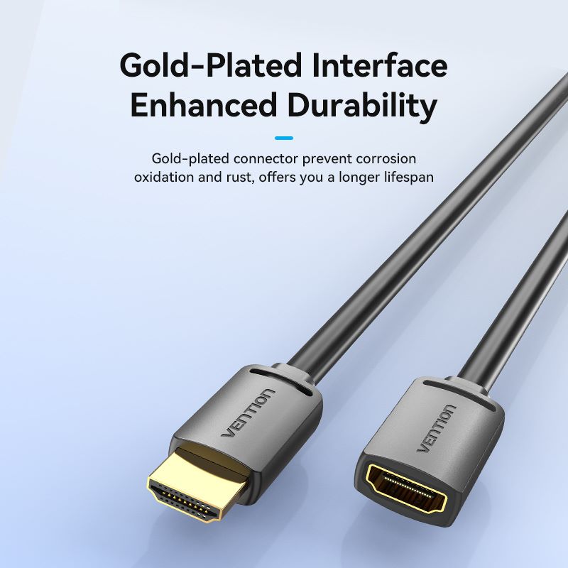 Vention HDMI 4K extension cable with gold-plated connectors for enhanced durability and long lifespan