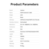 Vention HDMI 4K extension cable in black, supports 4K resolution with gold-plated connectors