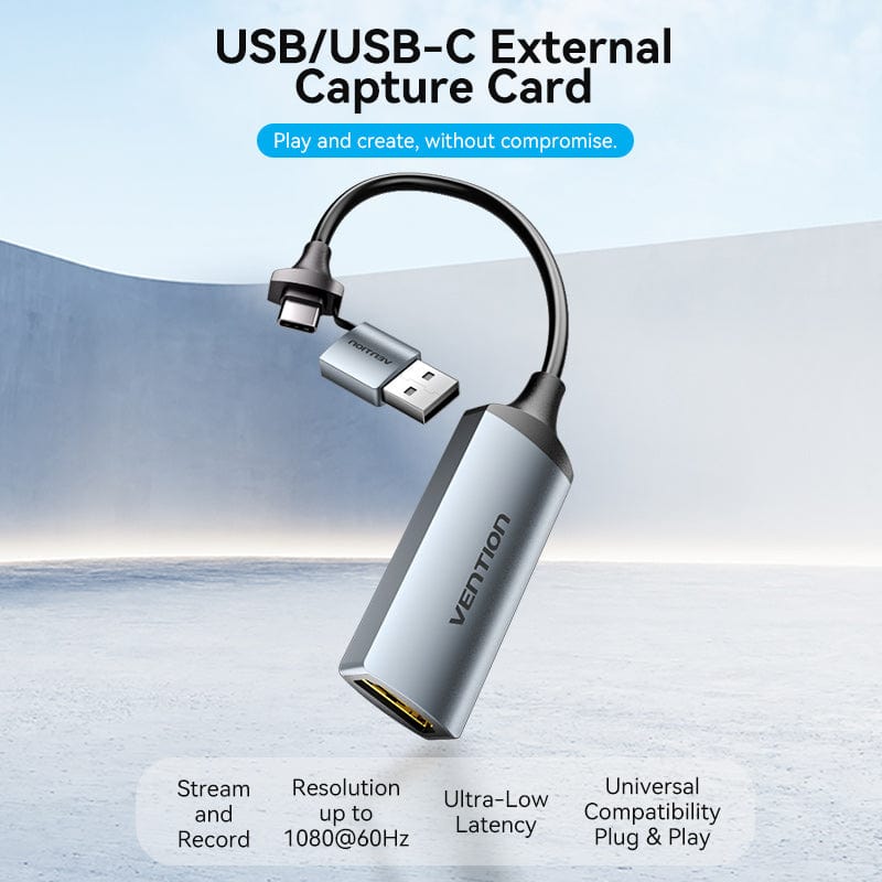 VENTION HDMI-A to USB-C/USB-A Video Capture Card 0.1M Gray