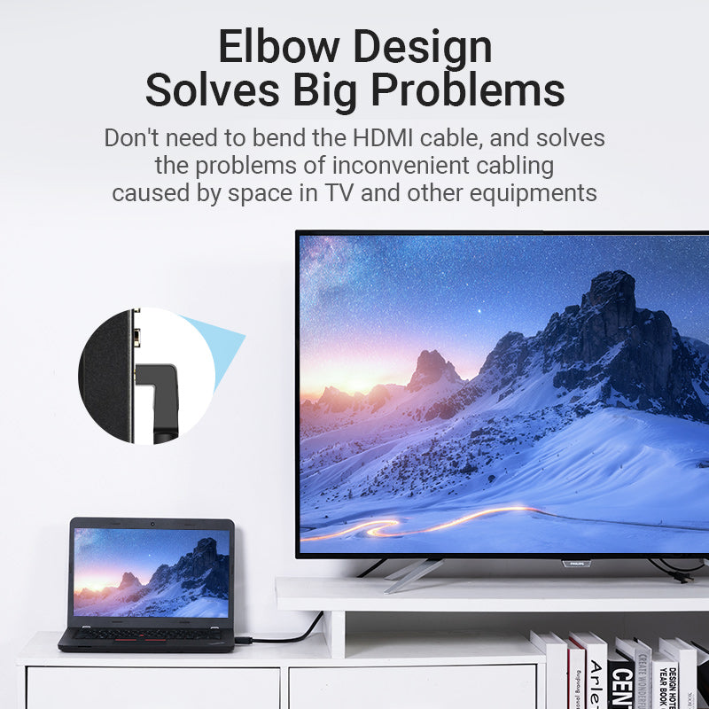 VENTION HDMI right angle cable 270 Degree with elbow design for convenient cable management