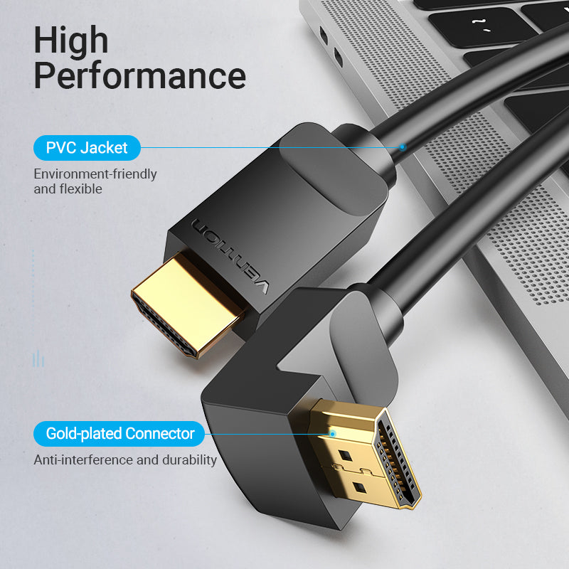 VENTION HDMI right angle cable 270 Degree with PVC jacket and gold-plated connectors for optimal performance