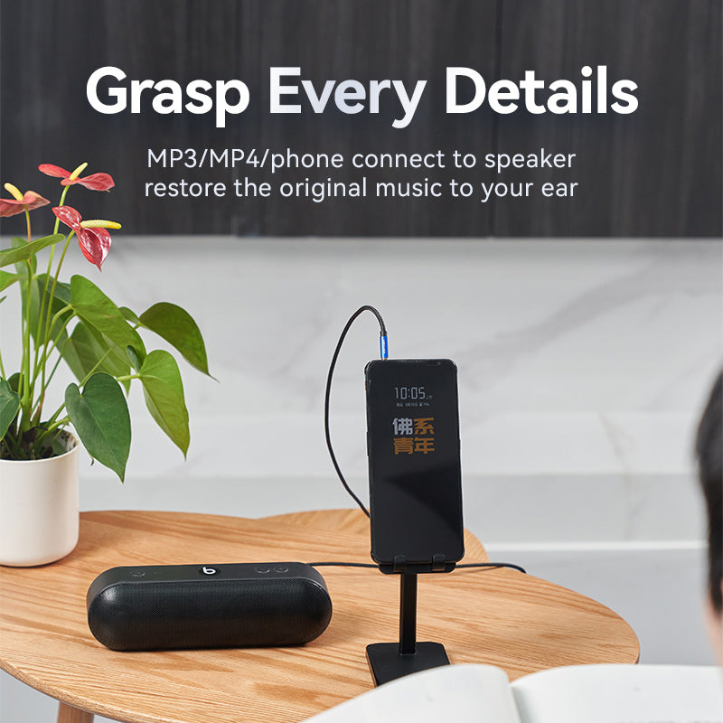VENTION male to male aux cable connecting smartphone to speaker for high-quality audio playback