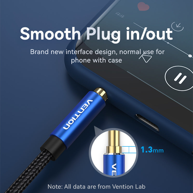 VENTION male to male aux cable with smooth plug design, perfect for connecting devices with audio jacks