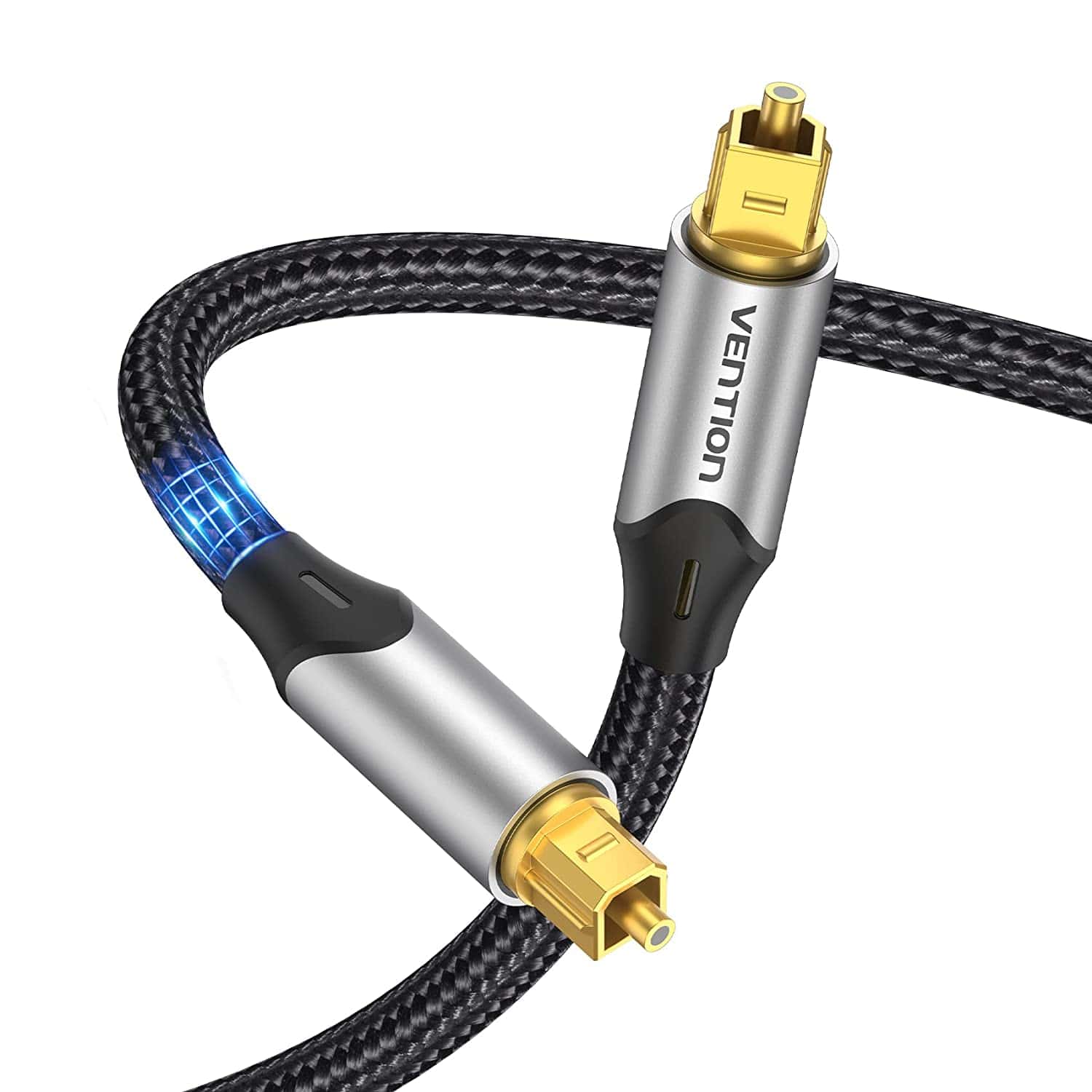 VENTION optical fiber audio cable with gold-plated connectors and durable braided design