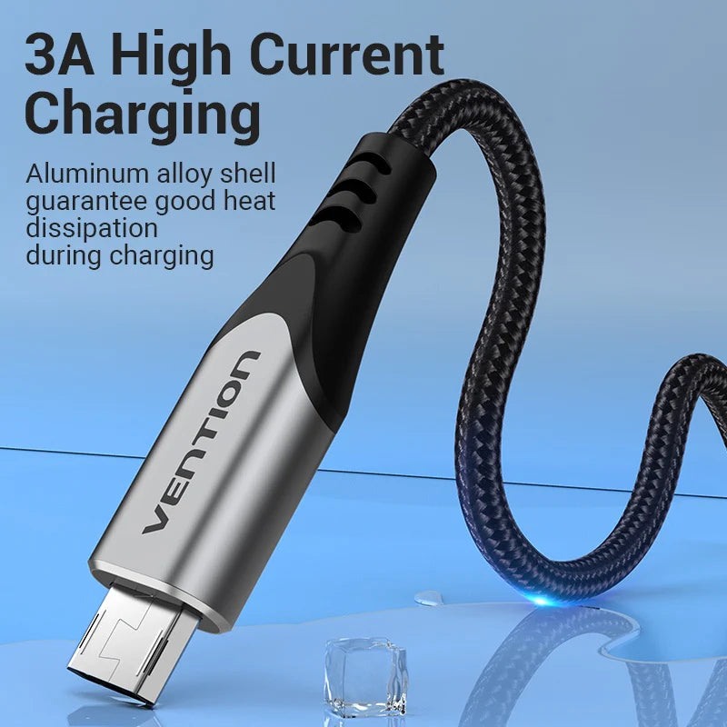 Vention reversible USB micro-B cable with aluminum alloy shell for 3A high current charging