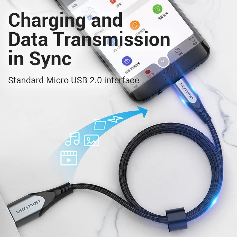 VENTION Reversible USB Micro-B Cable for fast charging and data transmission with a standard Micro USB 2.0 interface