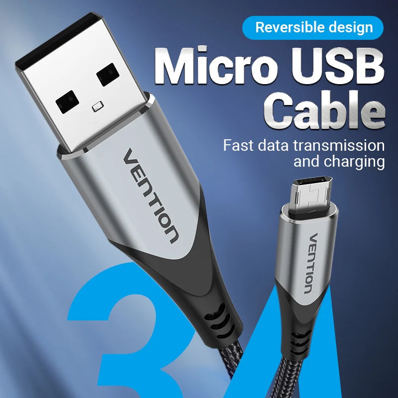 Vention reversible USB micro-B cable with fast data transmission and charging capabilities