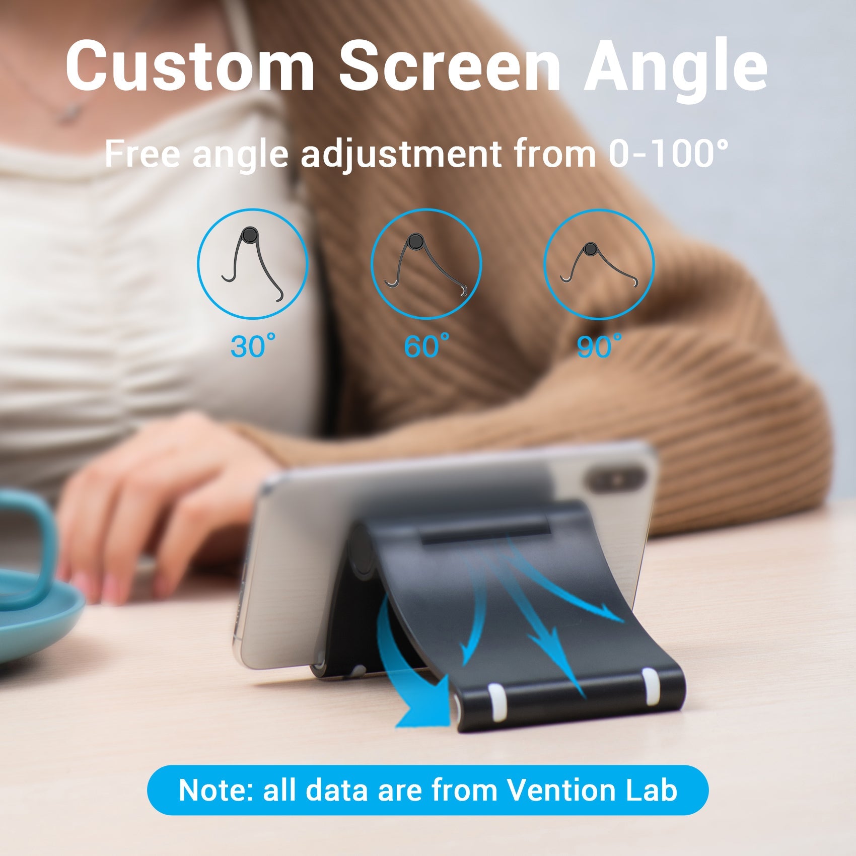 VENTION smartphone holder for desk with adjustable angles from 0 to 100 degrees for optimal viewing