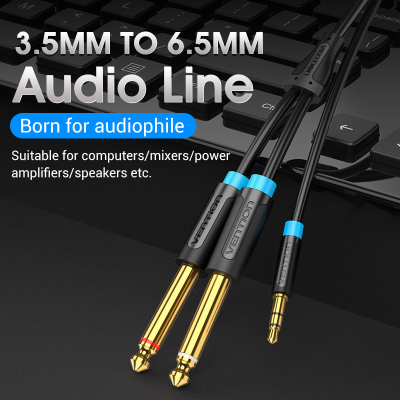 VENTION TRS 3.5mm to Dual 6.5mm Audio Cable for connecting audio equipment like speakers and mixers